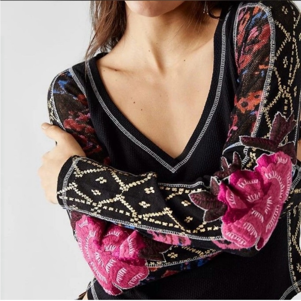 NWT Free People Amara Embroidered Long Sleeve Shirt